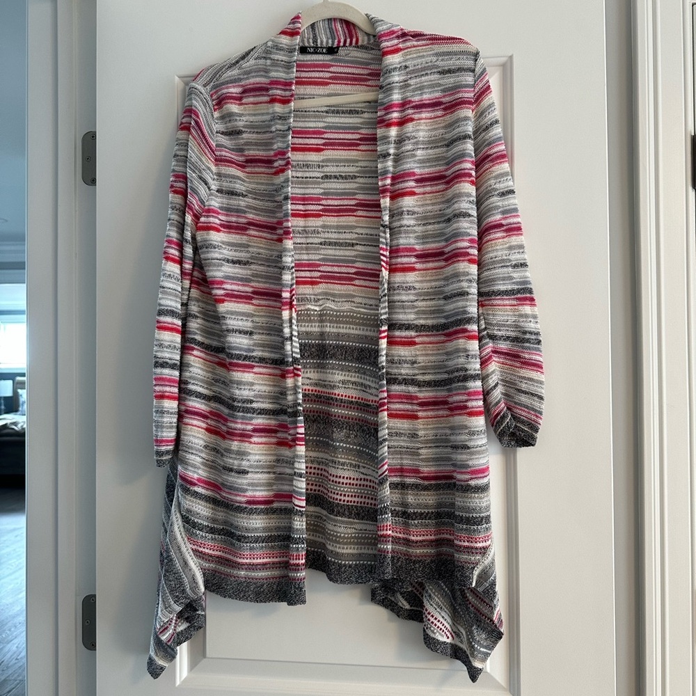 NIC+ZOE Pink and Gray Asymmetrical Cardigan Sweater